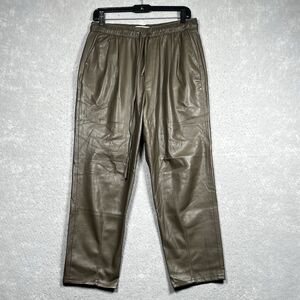 Zara Pants Womens Medium Green Faux Leather Ankle Straight Drawstring Pockets